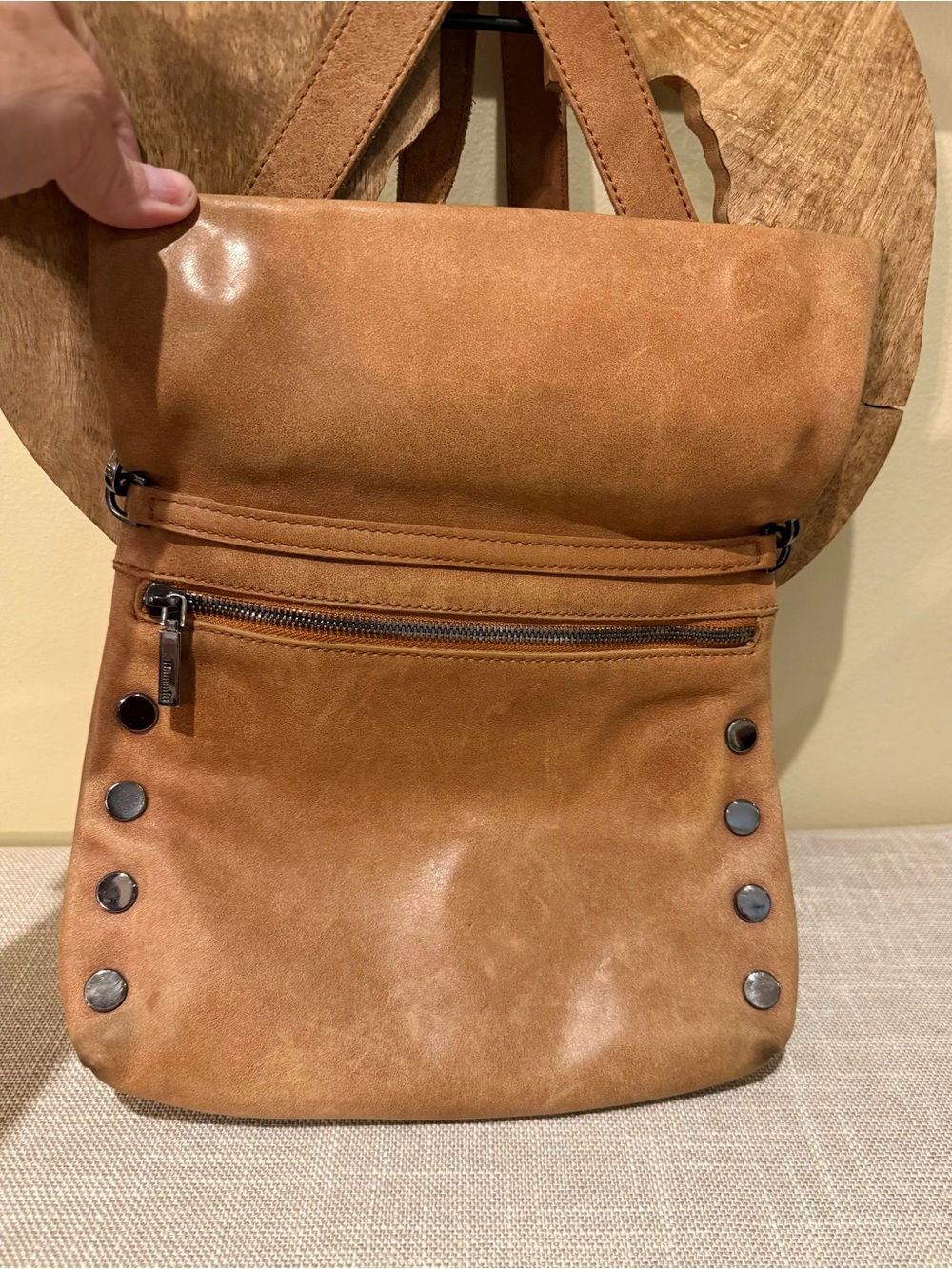 Hammitt VIP Medium Foldover Leather Crossbody Bag Tan Gunmetal - Picture 2 of 13